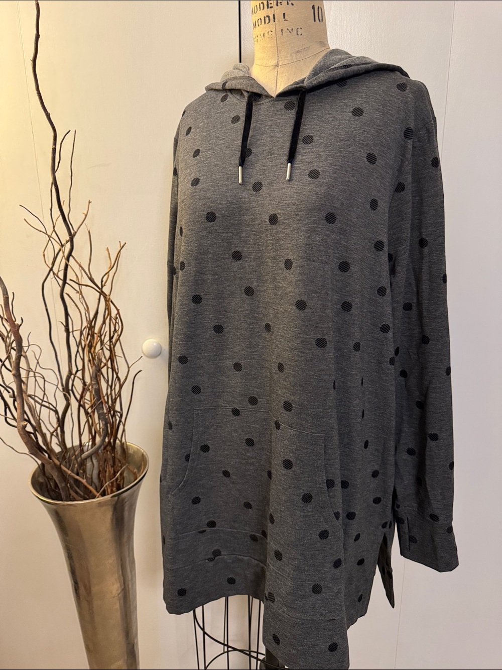Cuddl Duds Gray Polka Dot Hooded Sweatshirt